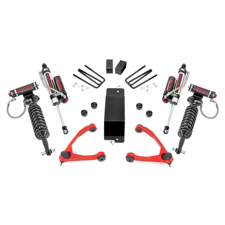 Rough Country 3.5" Lift Kit with Vertex Coilovers/Vertex Rear Shocks for GMC Sierra & Chevy Silverado 1500 (2007-2016) - Red Control Arms