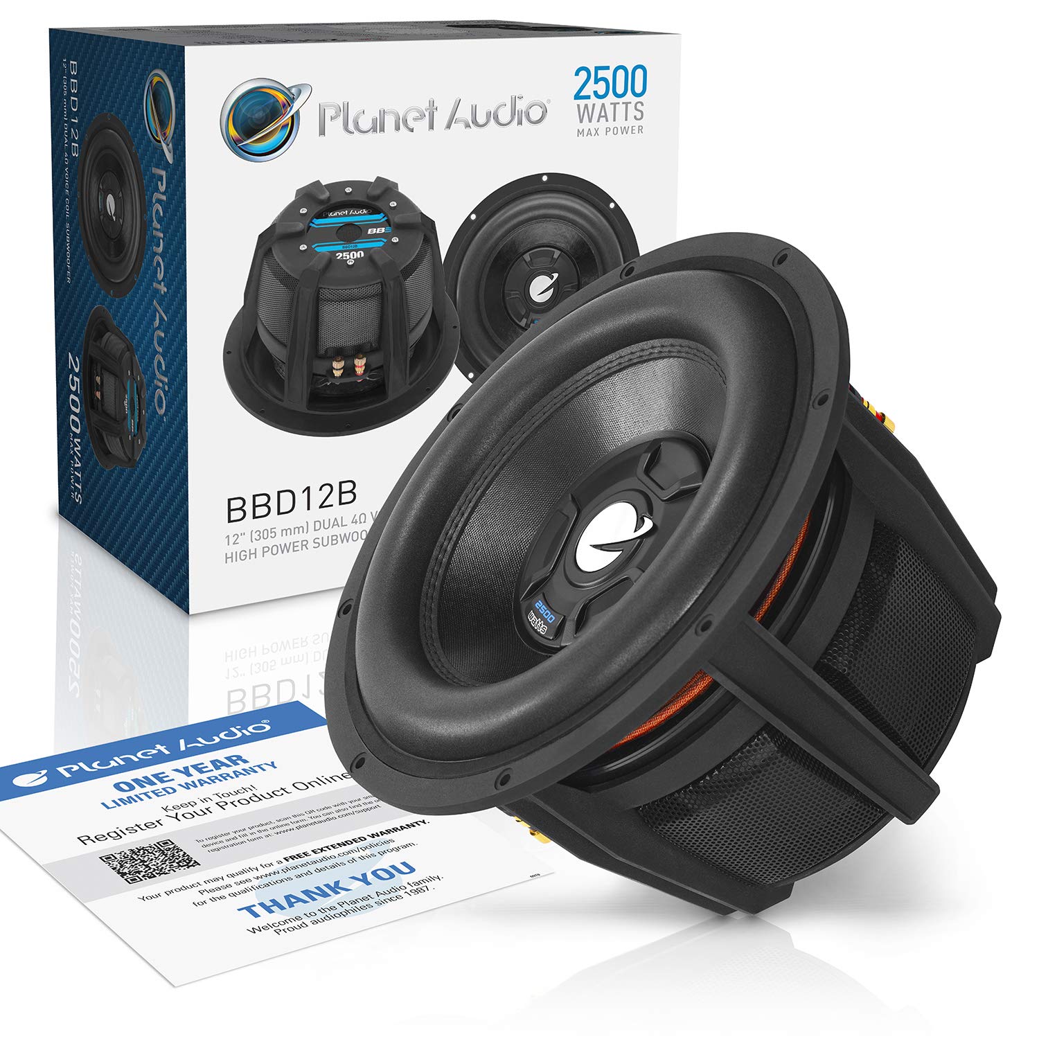 12 Inch Planet Audio BBD12B Car Subwoofer - 2500 Watts Maximum Power, Dual 4 Ohm Voice Coil, Sold Individually, Black