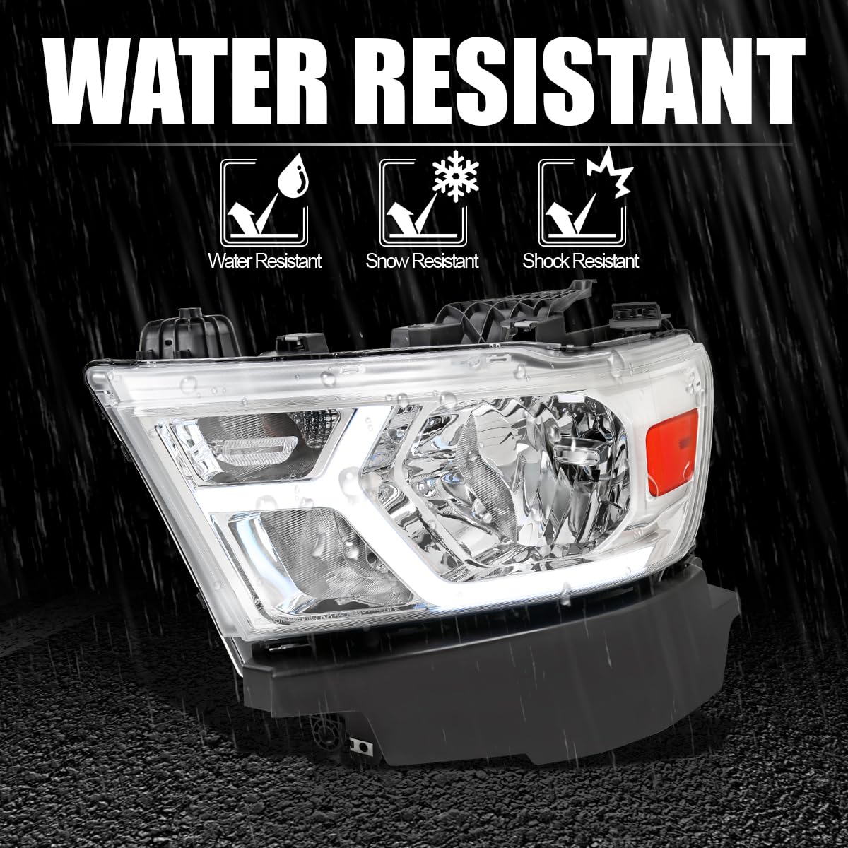 Chrome LED Tube Headlights SPEC-D TUNING Compatible with 2019-2024 Dodge Ram 1500, Left + Right Pair Headlamps Assembly