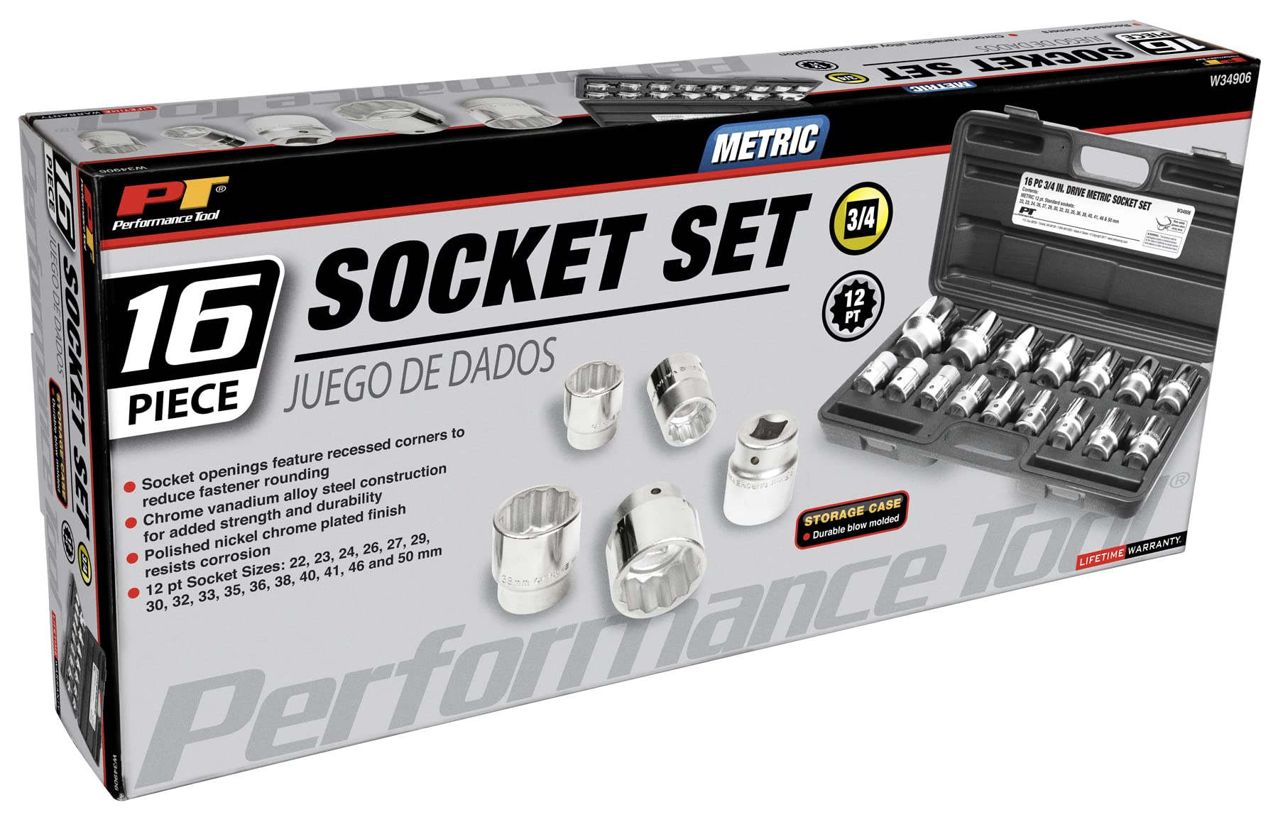 16-Piece Performance Tool W34906 MM Drive Socket Set, 3/4-Inch
