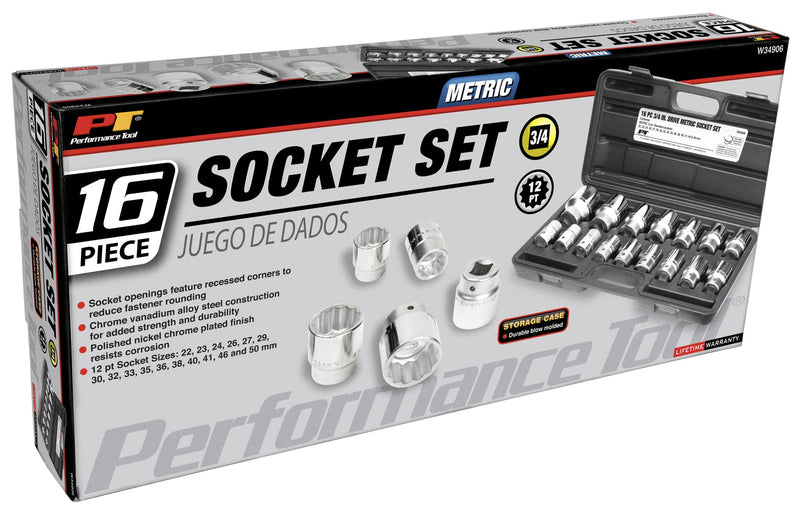 16-Piece Performance Tool W34906 MM Drive Socket Set, 3/4-Inch