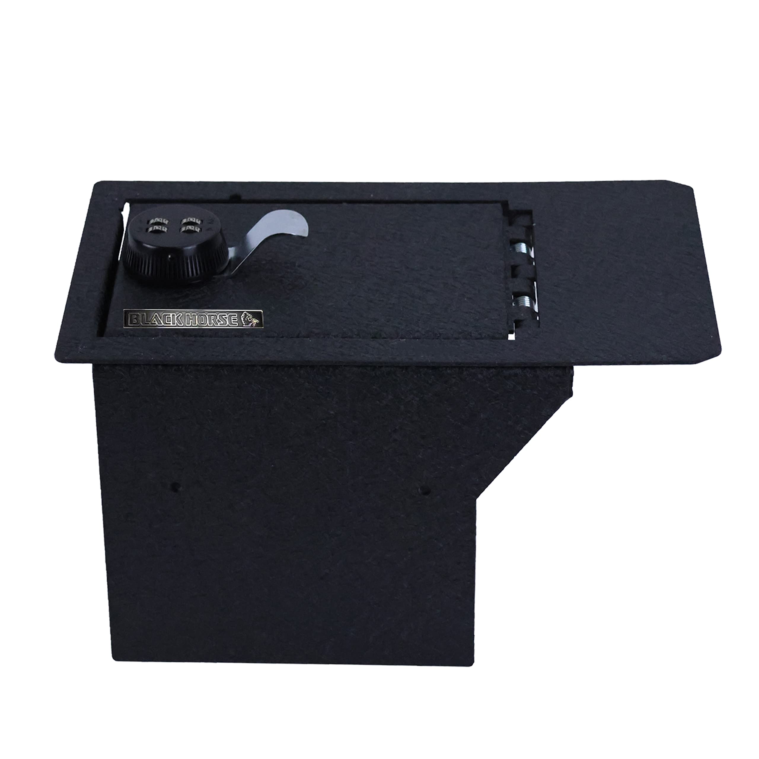 Center Console Safe Black Horse Security Lock Box, Black Gun Box Organizer, with 4 Digit Combination Resettable Lock Compatible with 2021-2024 Ford Mustang Mach-E-ASFM01