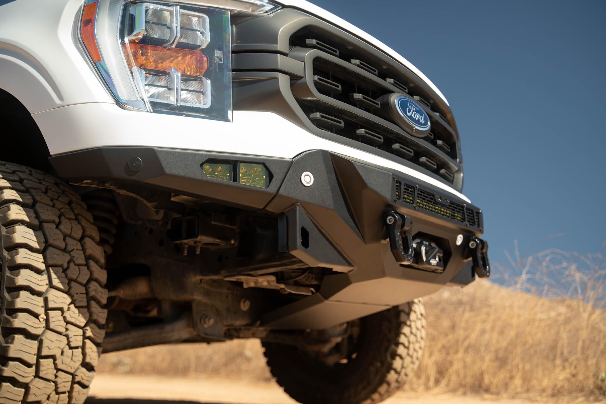 Offroad DV8 Spec Series Front Bumper for 2021-2023 Ford F-150 | Improves Ground Clearance | Heavy-Duty Winch Mount | 20" Dual or Single Row Light Bar Mount | Pair of 3" Pod Light Mounts | Steel