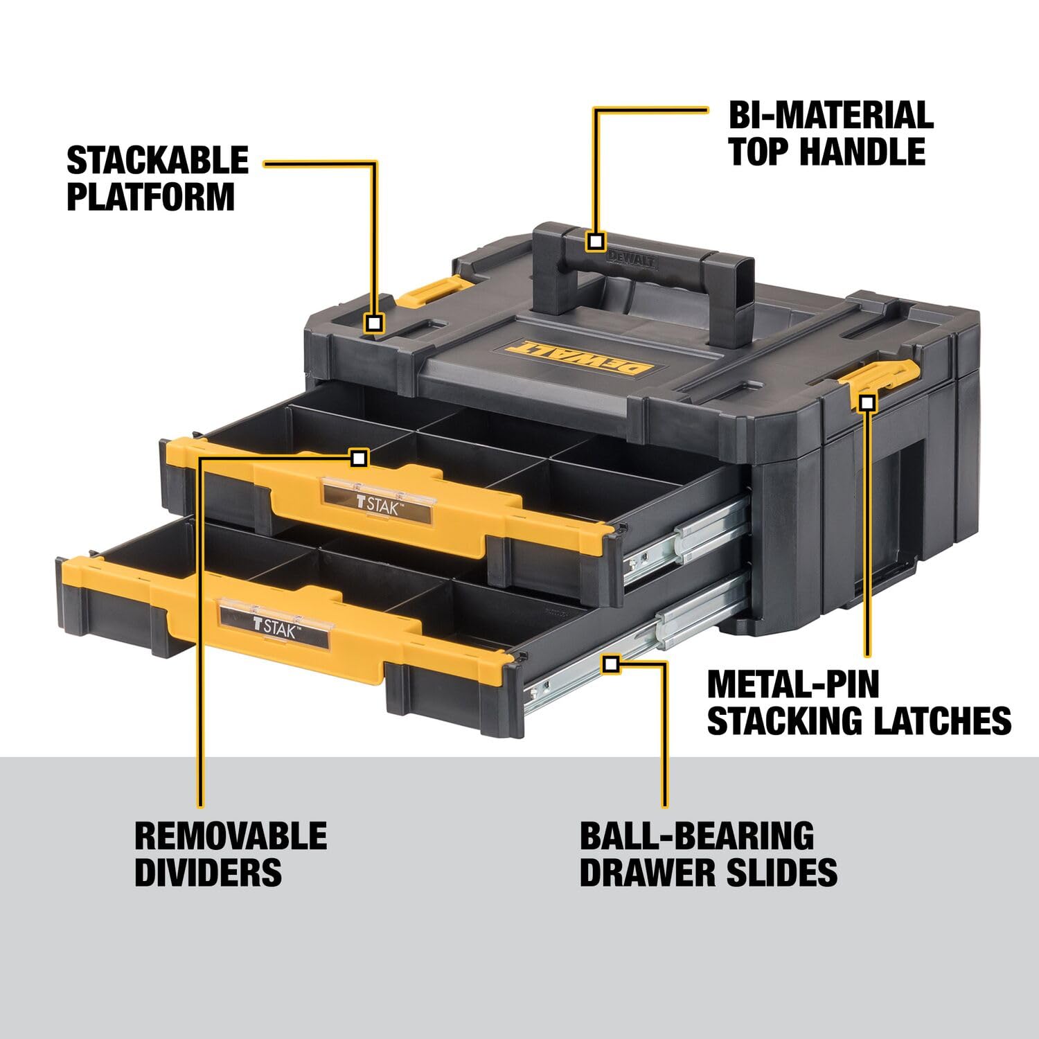 TSTAK DEWALT Tool Storage Organizer with Double Drawers, Holds Up to 16.5 lbs. (DWST17804)