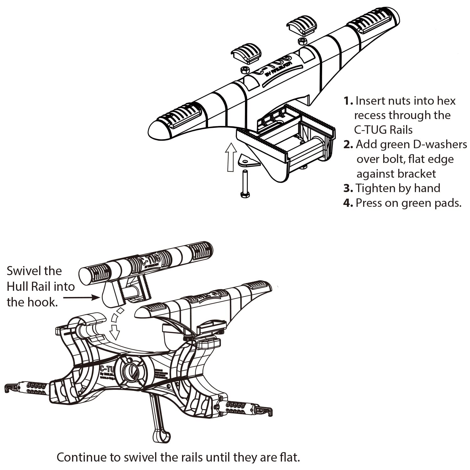 C-Tug RAILBLAZA Kayak Cart | Adjustable Width Hull Rails | Fits Most Kayak Hatches | Lightweight | Non-Slip Rubber Hull Rails | Compatible with Kiwi & Sandtrakz Wheel Carts | Kayak Trailer & Wheels