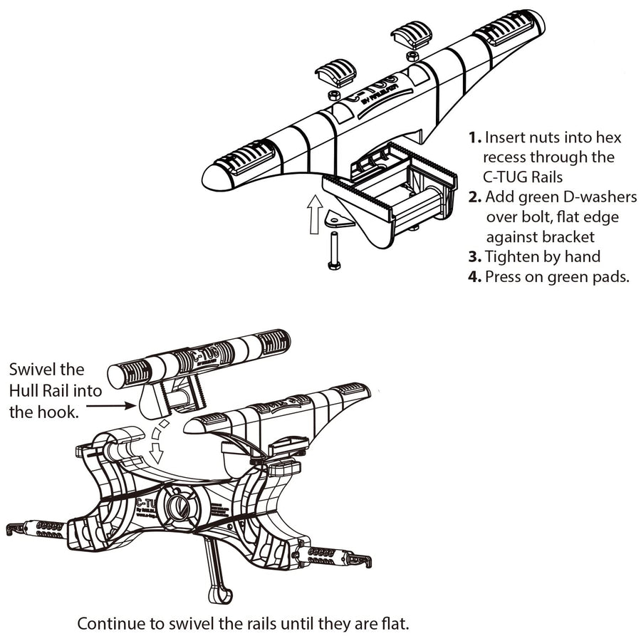 C-Tug RAILBLAZA Kayak Cart | Adjustable Width Hull Rails | Fits Most Kayak Hatches | Lightweight | Non-Slip Rubber Hull Rails | Compatible with Kiwi & Sandtrakz Wheel Carts | Kayak Trailer & Wheels