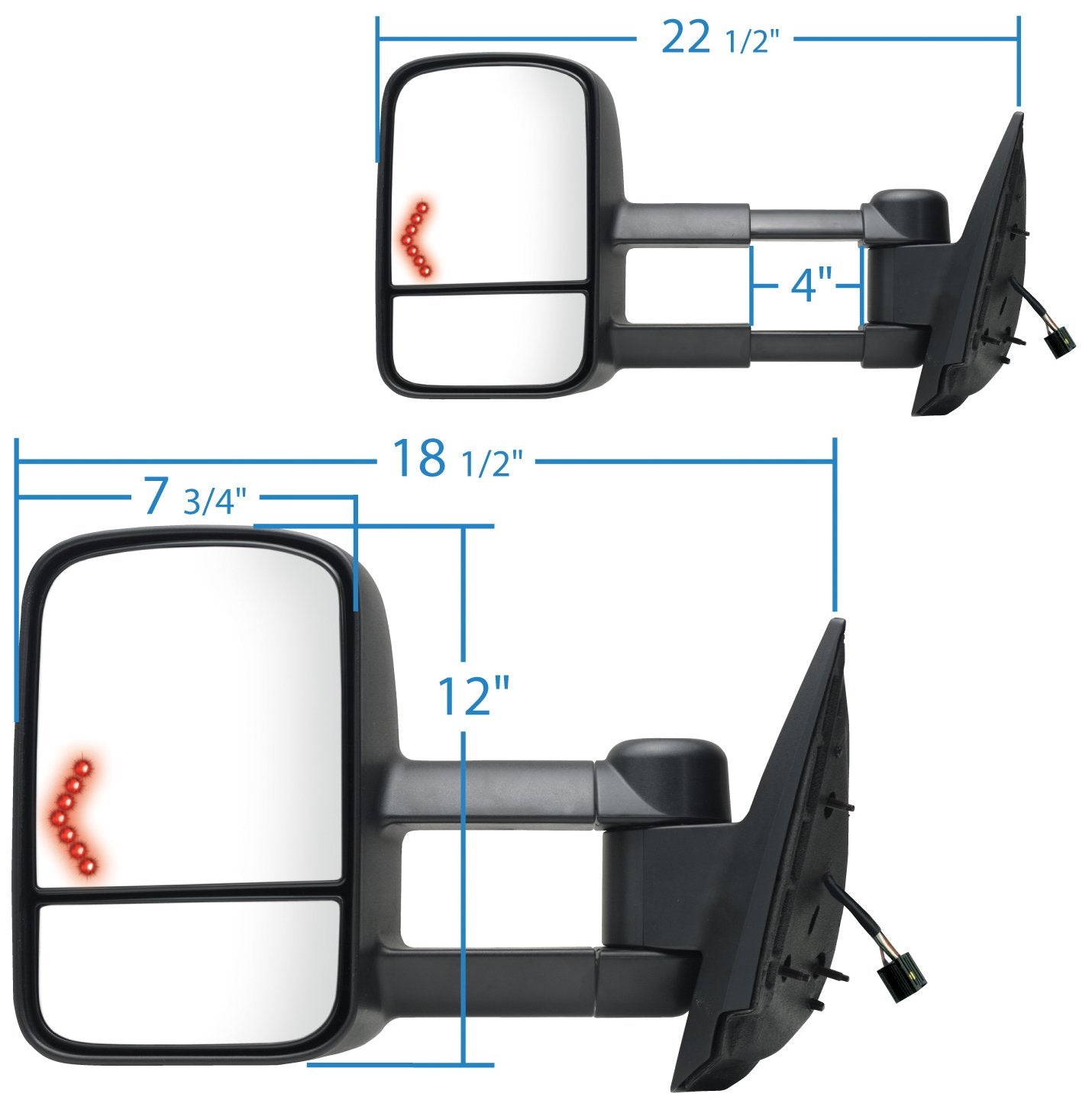 K Source Extendable Driver Side Towing Mirror For 2007 - 2014 Avalanche, Silverado/Sierra Pick-Up/Hybrid Full Size, Suburban, Tahoe, Yukon. Textured Black, Heated Power, LED Arrow Signal, Dual Lens, Foldaway