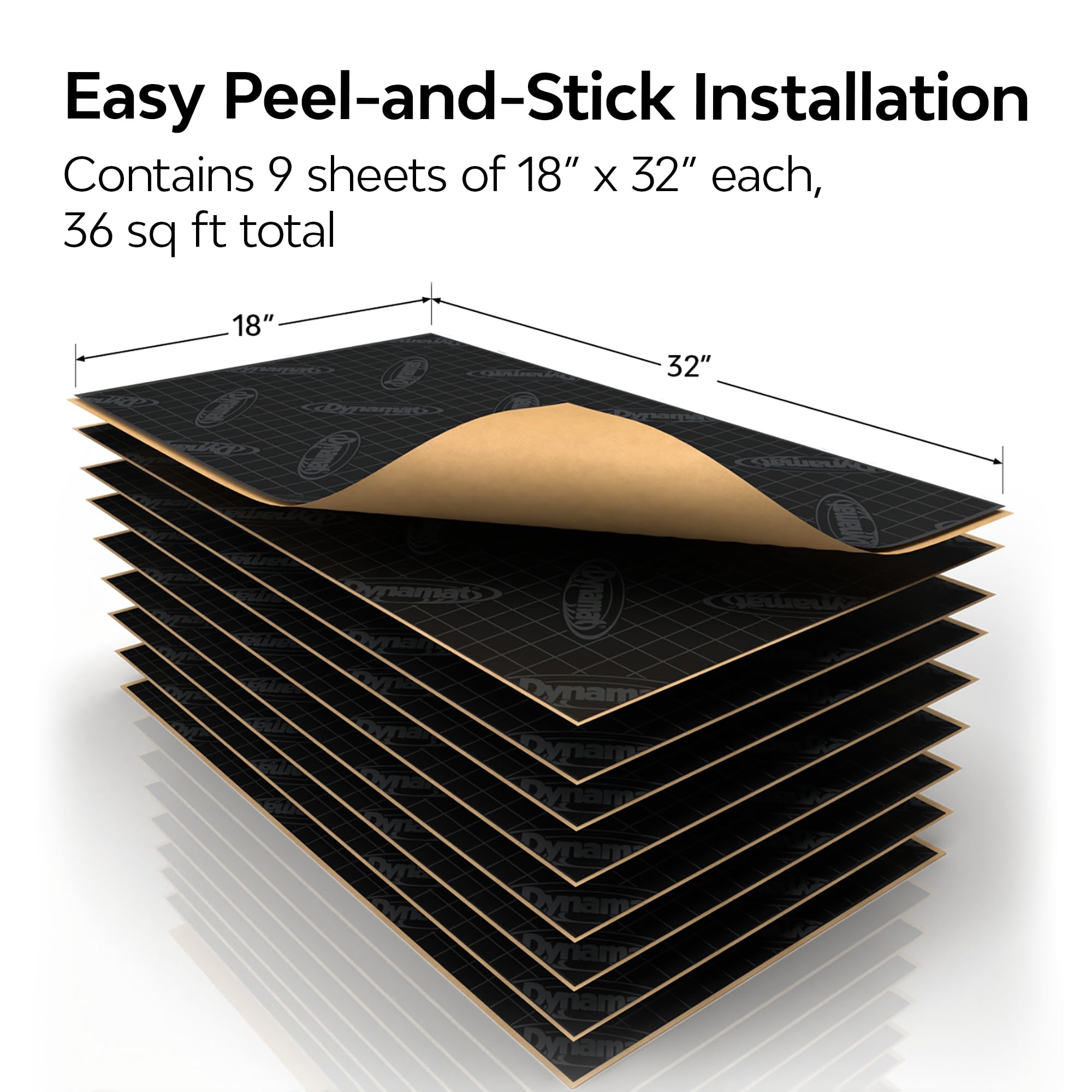 Dynamat Xtreme Car Insulation Sound Deadening Bulk Pack 10455 – Noise Dampening for Floor, Doors, Panels, Hood or Trunk – Easy Self Adhesive Install – Made in USA – 9 Sheets 18”x32”, 36 sq ft total