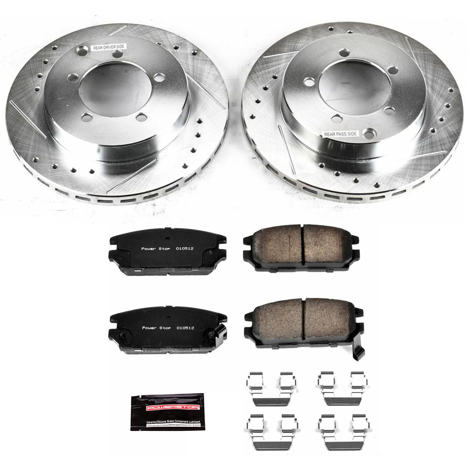 Power Stop K808 Rear Z23 Brake Pads Carbon Fiber with Drilled & Slotted Brake Rotors Kit For Dodge Stealth 1991-1993, Mitsubishi 3000GT 1991-1993 [Model Specific]