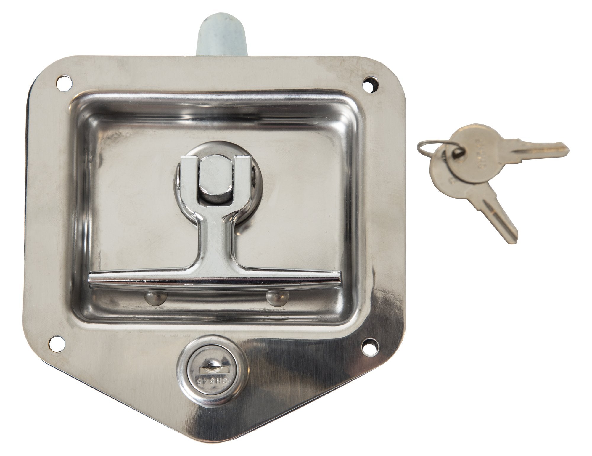 Buyers Products T-Handle L8815 Locking Single Point Latch With Gasket, With 2 Keys, Polished Stainless Steel, For Truck Bed Tool Boxes, Trailer Doors, RVs, Campers, Truck Cap Latch