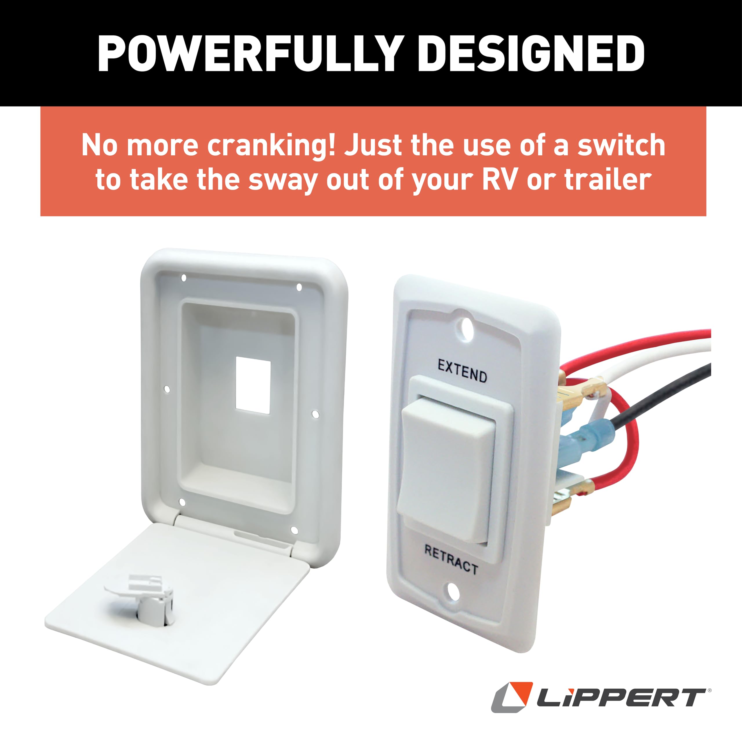 Lippert PSX1 RV Power Stabilizer High-Speed Jack System with White Switch Kit, White Hatch Box, Automatic Adjustment, Powder-Coated Steel Frame, Up to 30" Extension - 2025012487