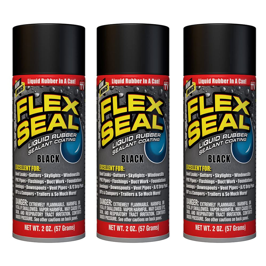 Flex Seal Mini, 3-Pack, Black, Waterproof Rubber Spray On Sealant Coating, Stop Leaks Instantly, Travel Size, Perfect for Gutters, Wood, RV, Campers, Roof Repair, Skylights, Windows, and More
