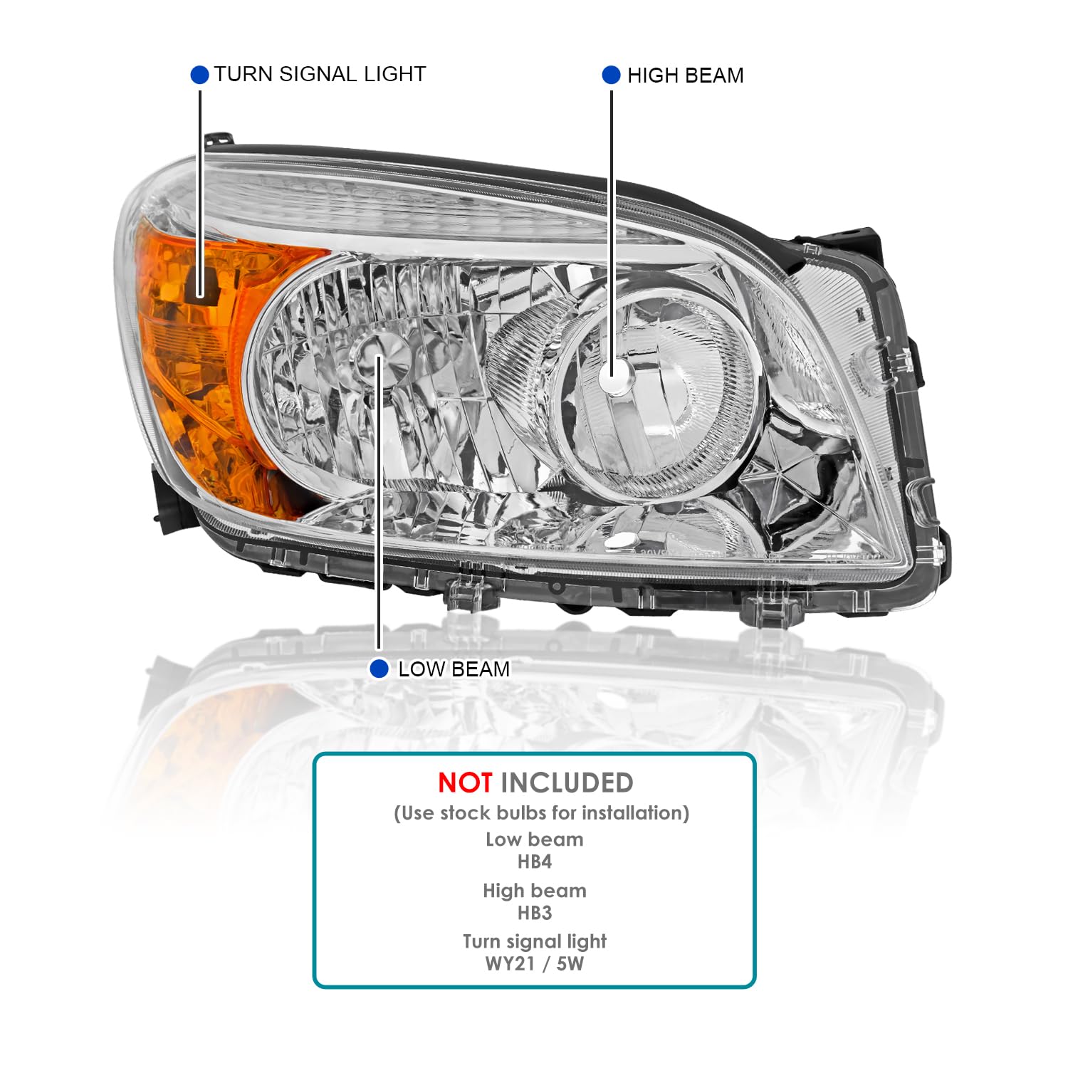Chrome Headlights SPEC-D TUNING Compatible with 2006-2008 Toyota RAV4, Left + Right Pair Headlamps Assembly