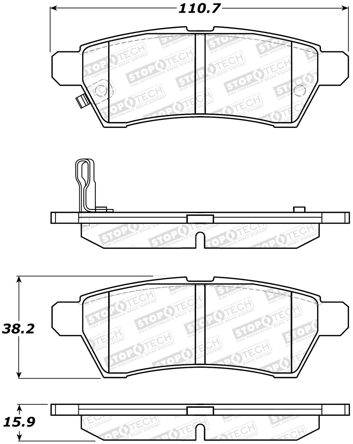Rear StopTech 308.11000 Brake Pads with Shims and Hardware