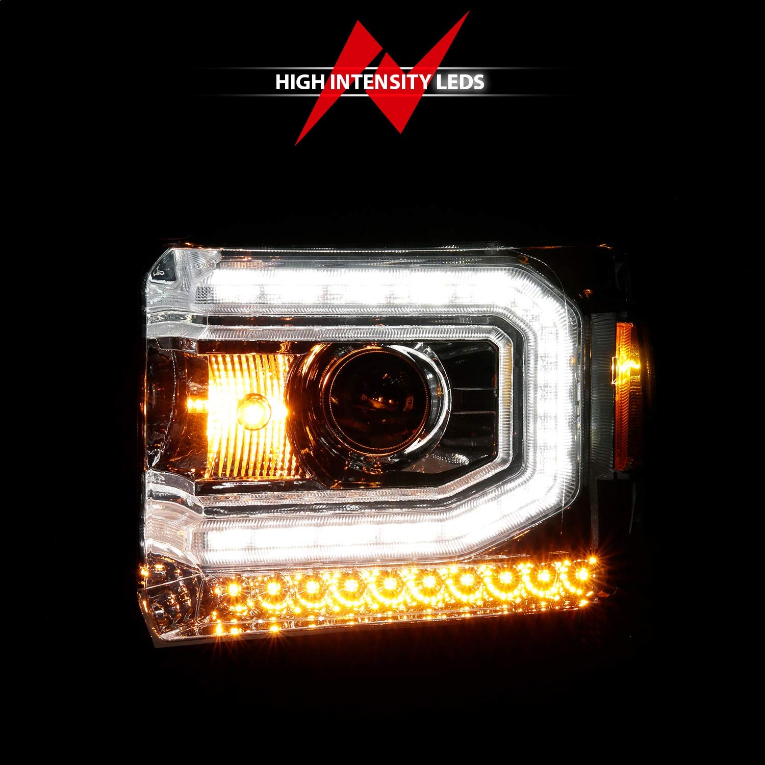 ANZO USA 2014-2015 Gmc Sierra 1500 Projector Headlights w/Light Bar Chrome Housing (Halogen Type)