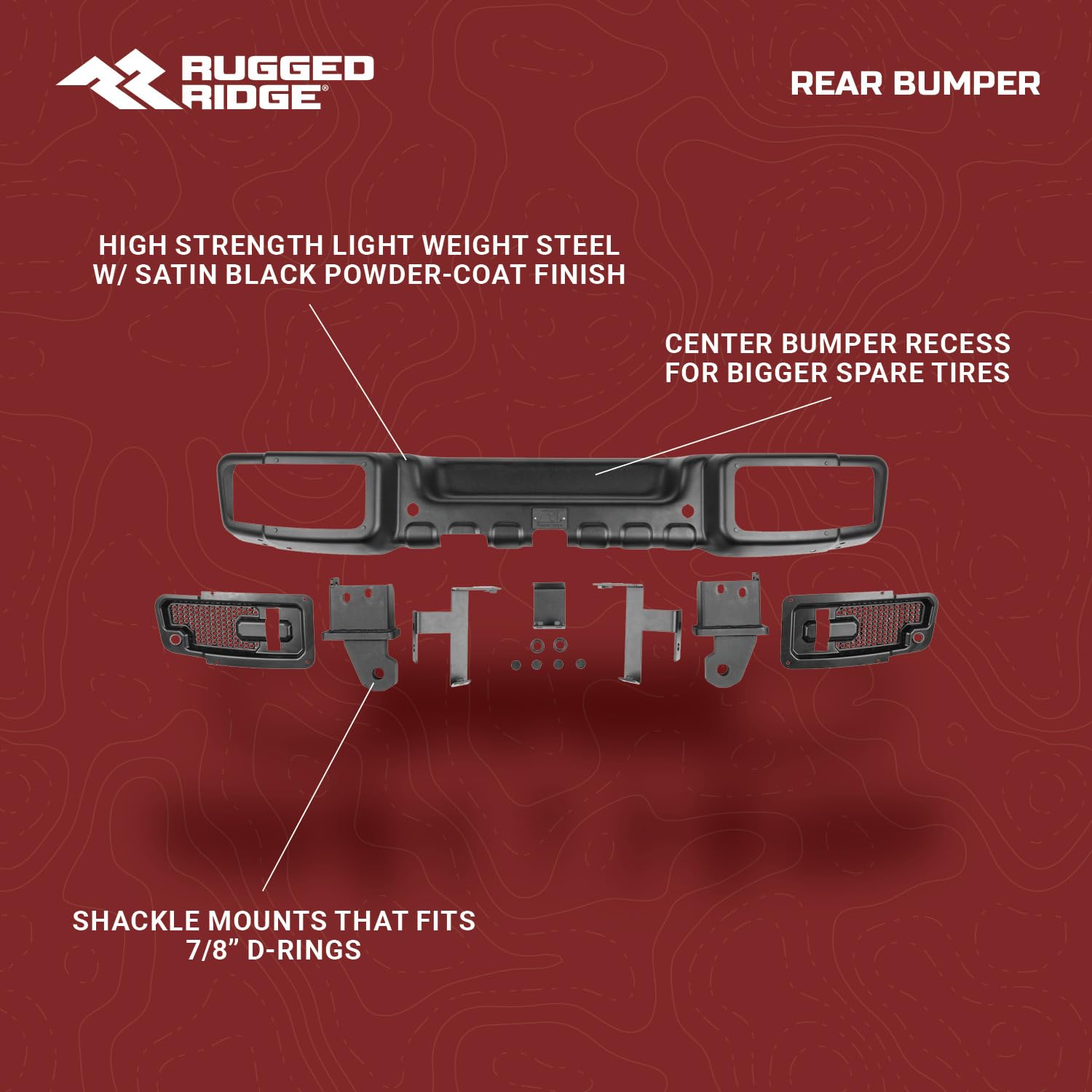 Rugged Ridge Rear Spartacus Bumper | Mid-Width, Steel, Satin Black | 11544.51 | Fits 2007-2018 Jeep Wrangler Jk