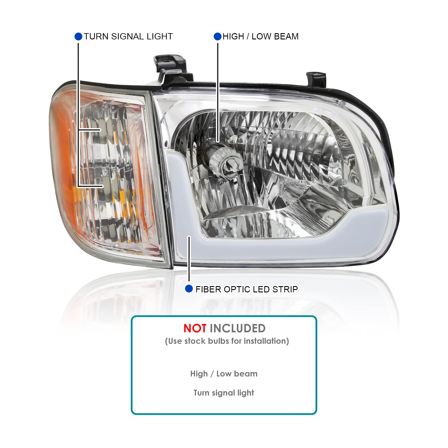 LED Tube Headlights + Corner Lights SPEC-D TUNING Compatible with 2005-2006 Toyota Tundra, Left + Right Pair Headlamp Assembly