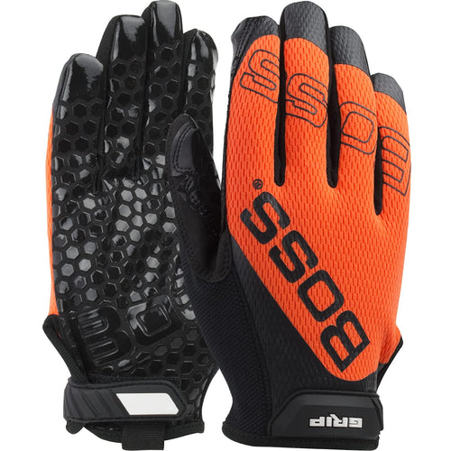Boss Men's Synthetic High Visibility Microfiber with Silicone Grip Safety Work Gloves, Mesh Back, Enhanced Grip, Touchscreen, High Dexterity, Orange/Black, 2X-Large, (120-MG1240T/XXL)