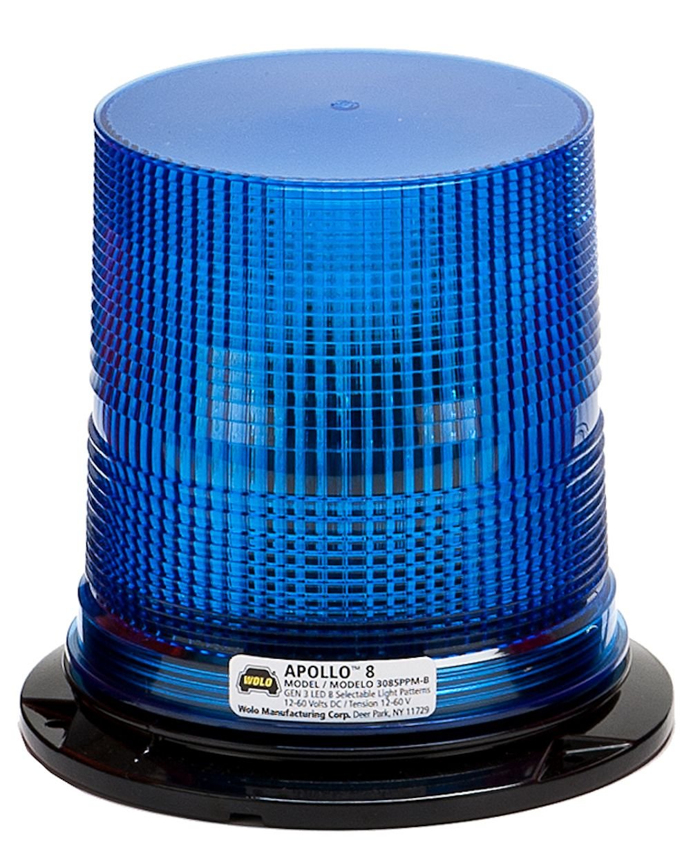 Apollo 8 GEN 3 LED Emergency Warning Light - Wolo (3085PPM-B), Blue Lens, Permanent or Pipe Mount