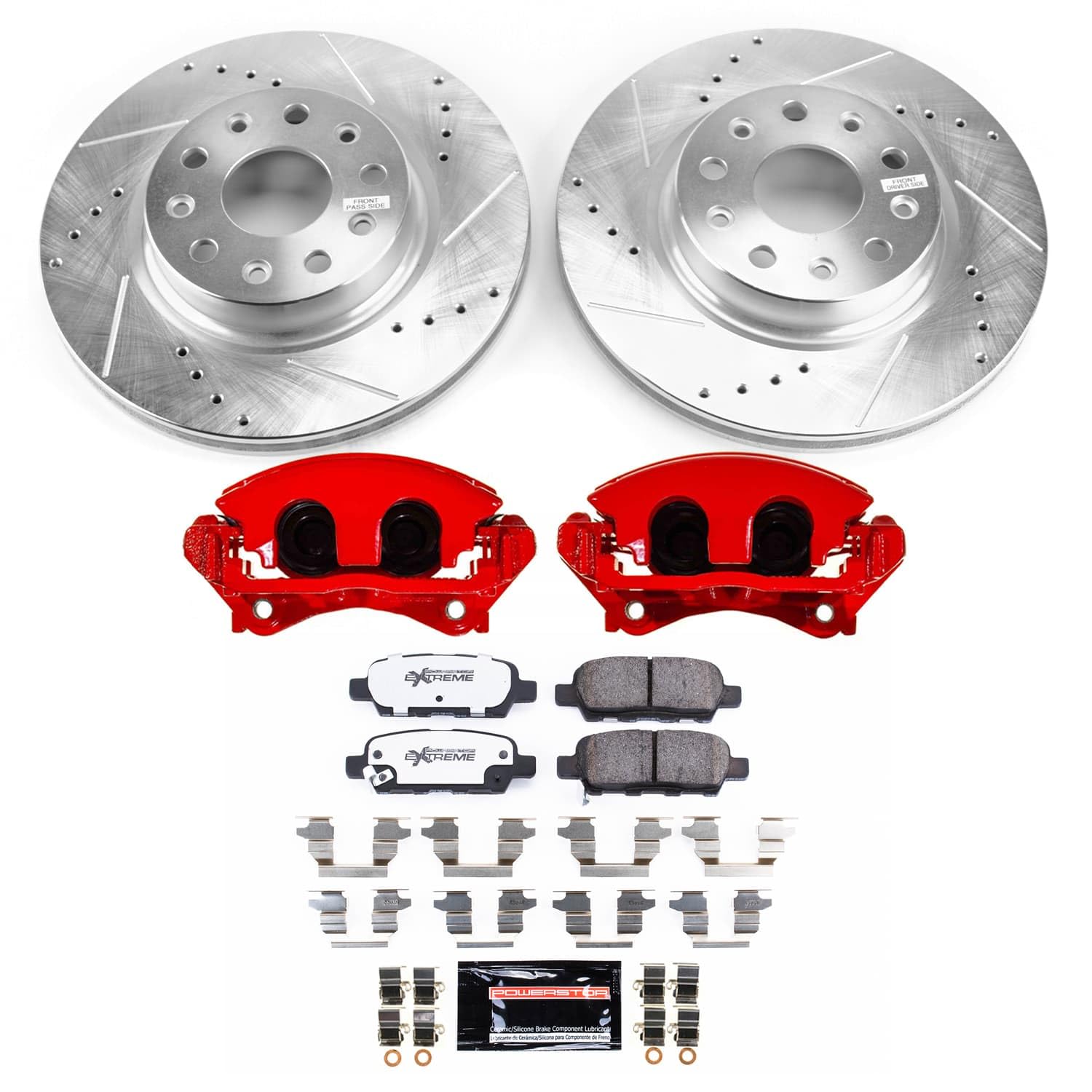 POWERSTOP Z36 Front Truck & Tow Brake Pads and Rotors Brake Kit with Red Powder Coated Calipers For Jeep Wrangler 2018-2022 [Vehicle Specific]