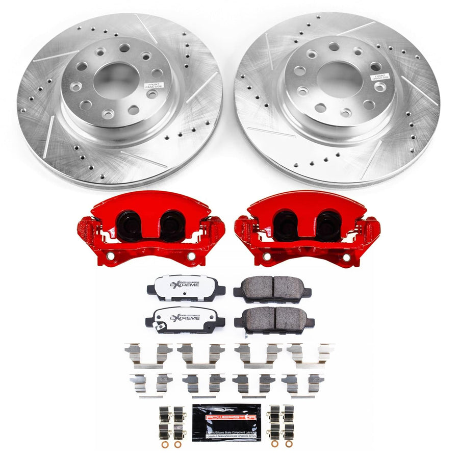 POWERSTOP Z36 Front Truck & Tow Brake Pads and Rotors Brake Kit with Red Powder Coated Calipers For Jeep Wrangler 2018-2022 [Vehicle Specific]