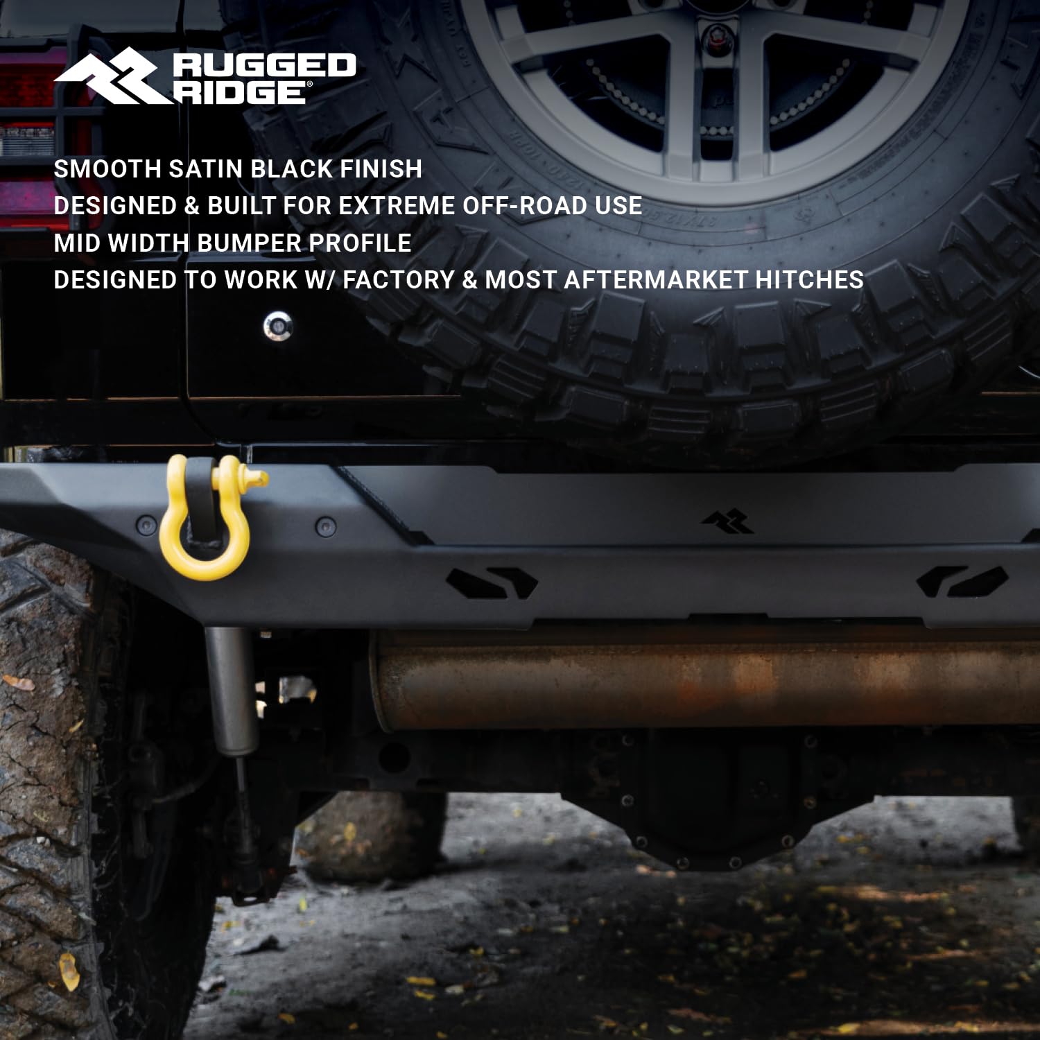 Rear Rugged Ridge XOR Bumper for Jeep Wrangler JL | Mid-Width, Steel, Black | 11541.22 | Fits 2018-2025 Jeep Wrangler JL