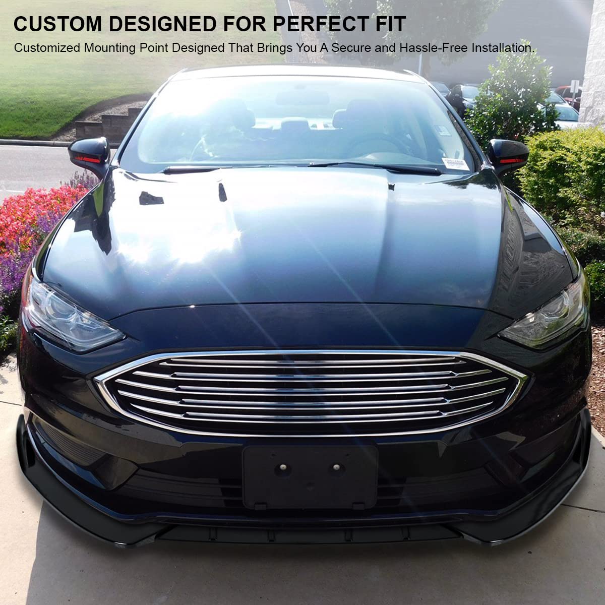 Glossy Black PP Spec-D Tuning Front Bumper Lip Spoiler Body Kit 3PC Compatible with 2017-2018 Ford Fusion