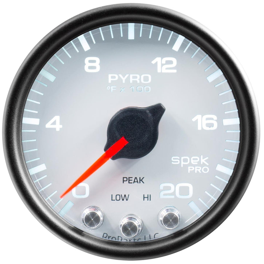 AutoMeter P31012 Pyrometer Gauge (EGT) (Spek-Pro 2 1/16", 2000ºf, Stepper Motorwith Peak & Warn, Wht/Blk, Spek-Pro)