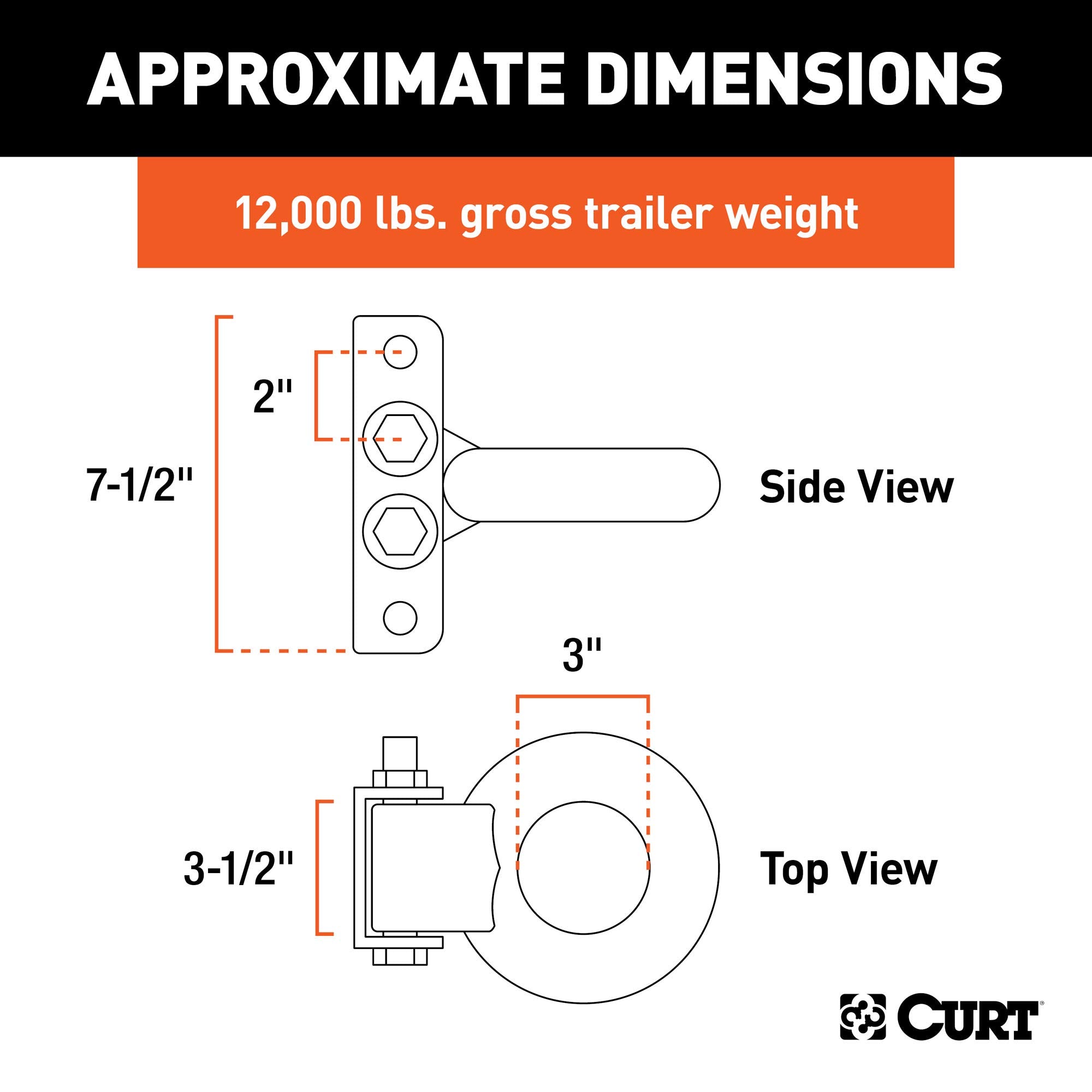 CURT Adjustable Pintle Hitch 48630 Lunette Ring 3-In ID, 12,000 lbs, 7-1/2-Inch Channel Height