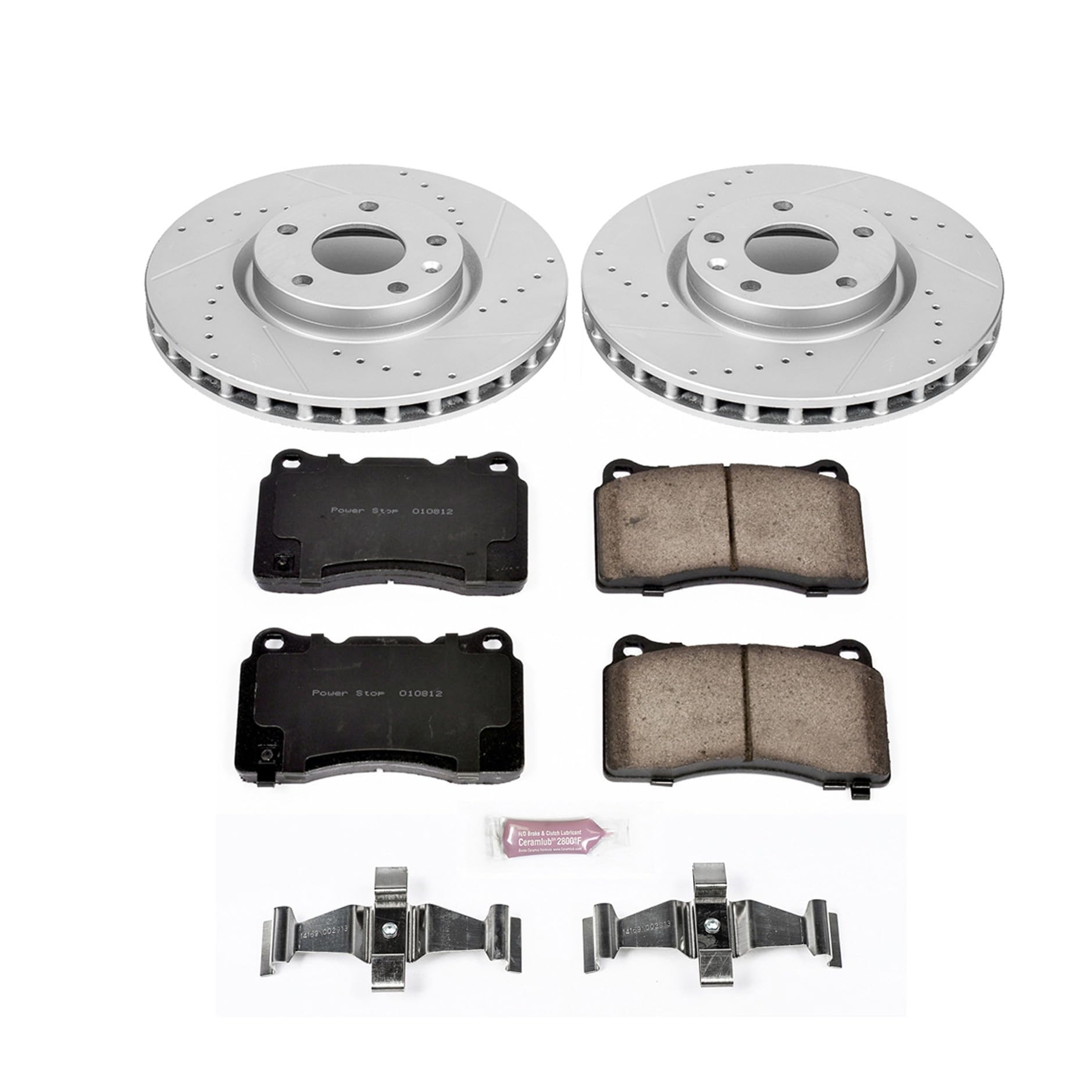 Power Stop K6528 Z23 Carbon Fiber Brake Pads with Drilled & Slotted Brake Rotors Kit For Chevrolet Corvette 2014-2016 [Model Specific]