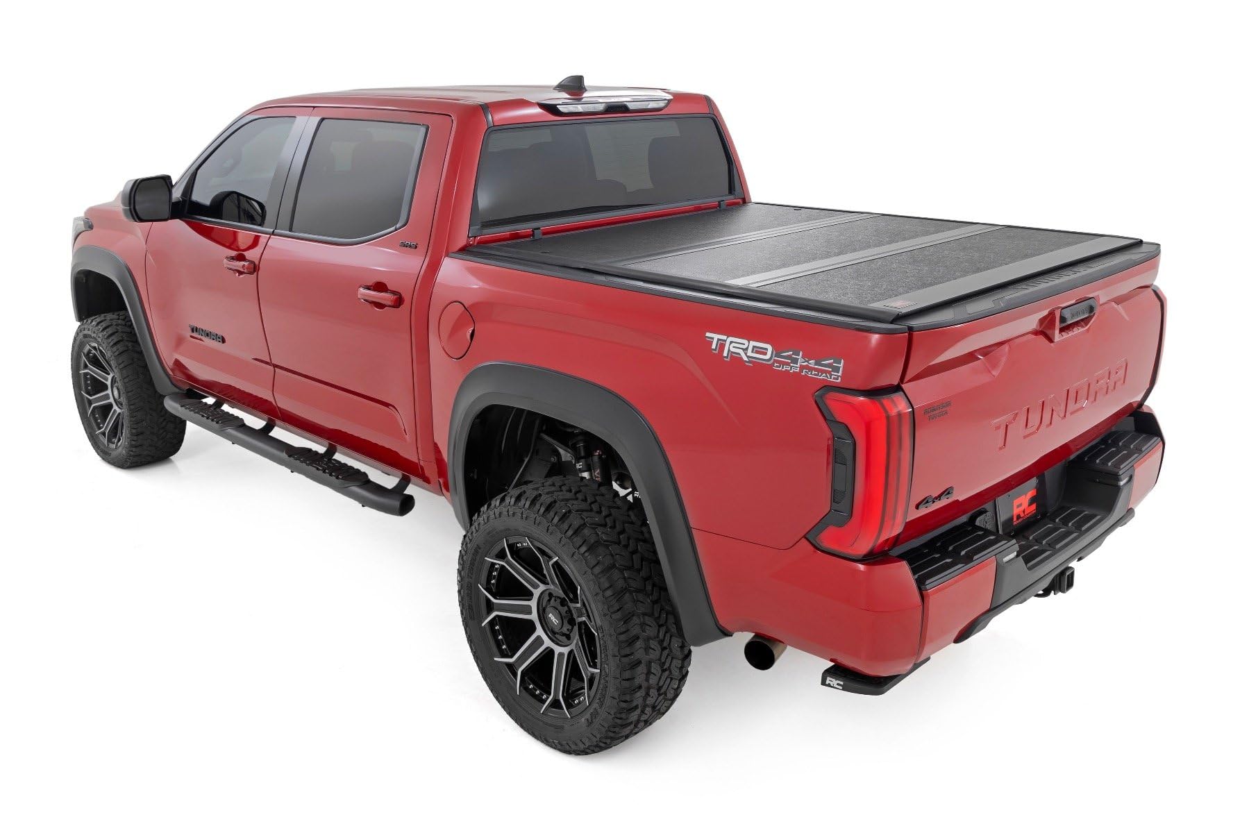 Hard Tri-Fold Tonneau Cover Rough Country for Toyota Tundra (2022-2026) - Low-Profile Aluminum Truck Bed Cover, Fits 5'7 Bed w/Cargo MGMT