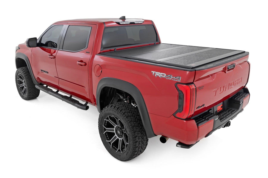 Hard Tri-Fold Tonneau Cover Rough Country for Toyota Tundra (2022-2026) - Low-Profile Aluminum Truck Bed Cover, Fits 5'7 Bed w/Cargo MGMT