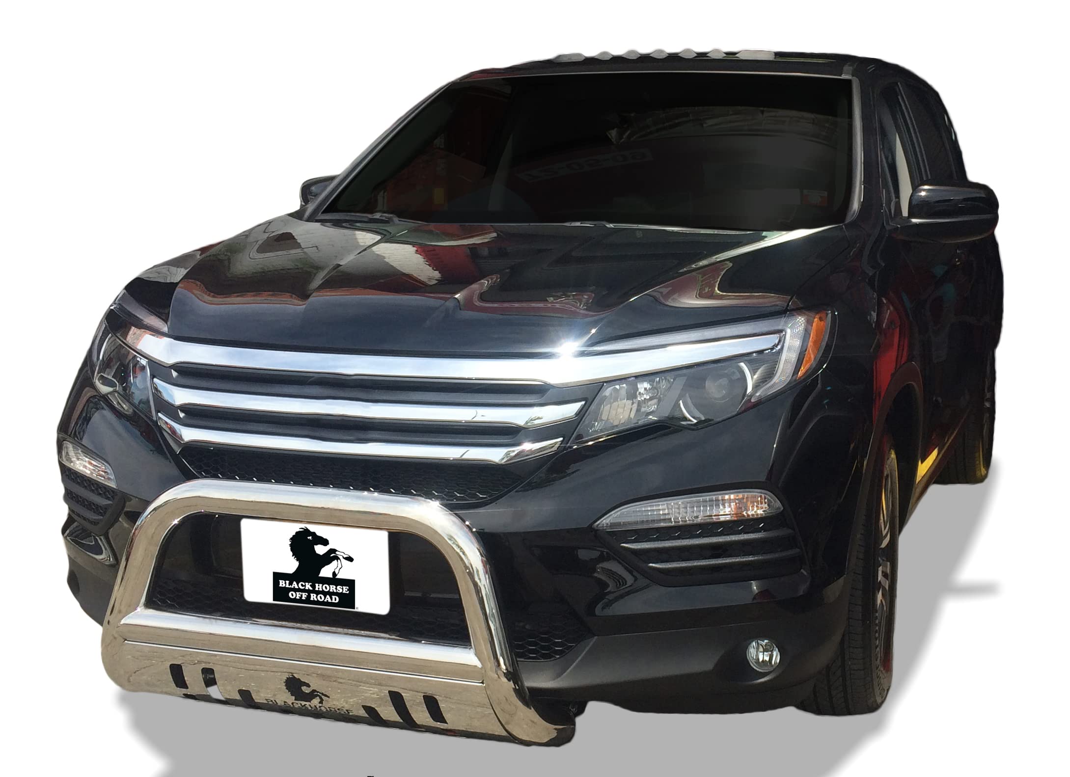 Bull Bar Black Horse Off Road Skid Plate Stainless Steel Compatible with 2014-2020 AcuraMDX|2018-2020 Honda Odyssey|2017-2022 Honda Passport|2016-2022 Honda Pilot|2017-2023 Honda Ridgeline-BB158107-SP