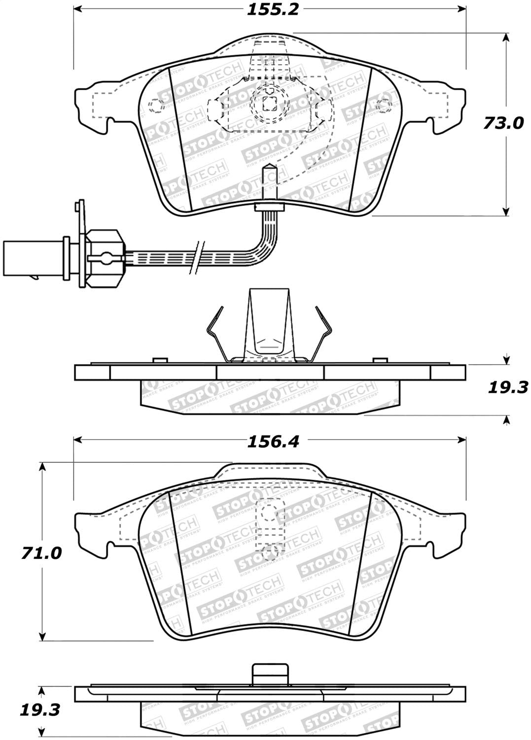 Front StopTech 308.09154 Brake Pads with Shims Street