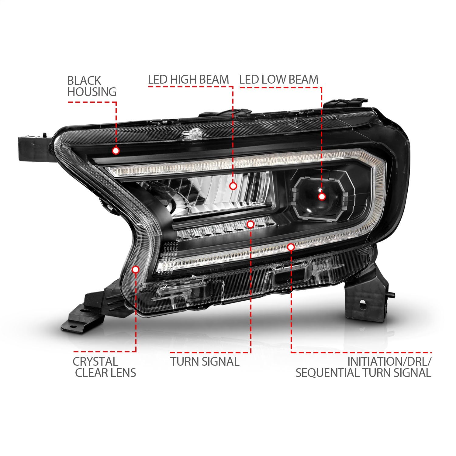Black Sequential DRL Bar Projector LED Headlights - ANZO