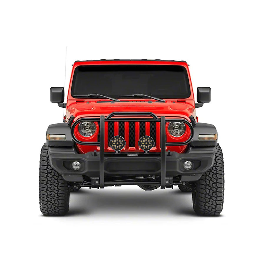 Bumper Guard Modular Black Horse Grille brush Come With pair of 7.0"Dia.LED Lights with Black Trim Rings Compatible with 2020-2024 Jeep Gladiator|2018-2024 Jeep Wrangler-17JPJLMA-PLB