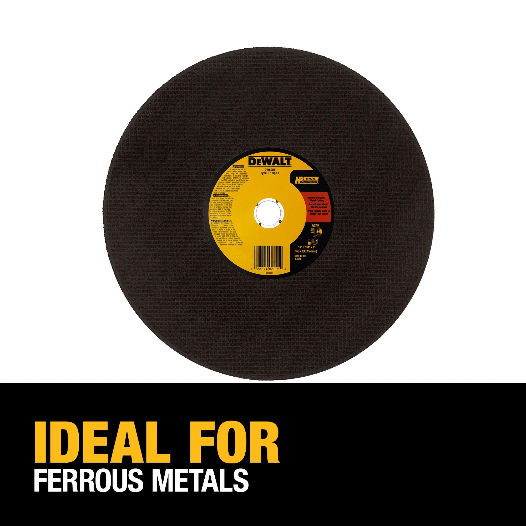 14" DEWALT Chop Saw Blade, Metal Cut-Off Wheel (DW8001)