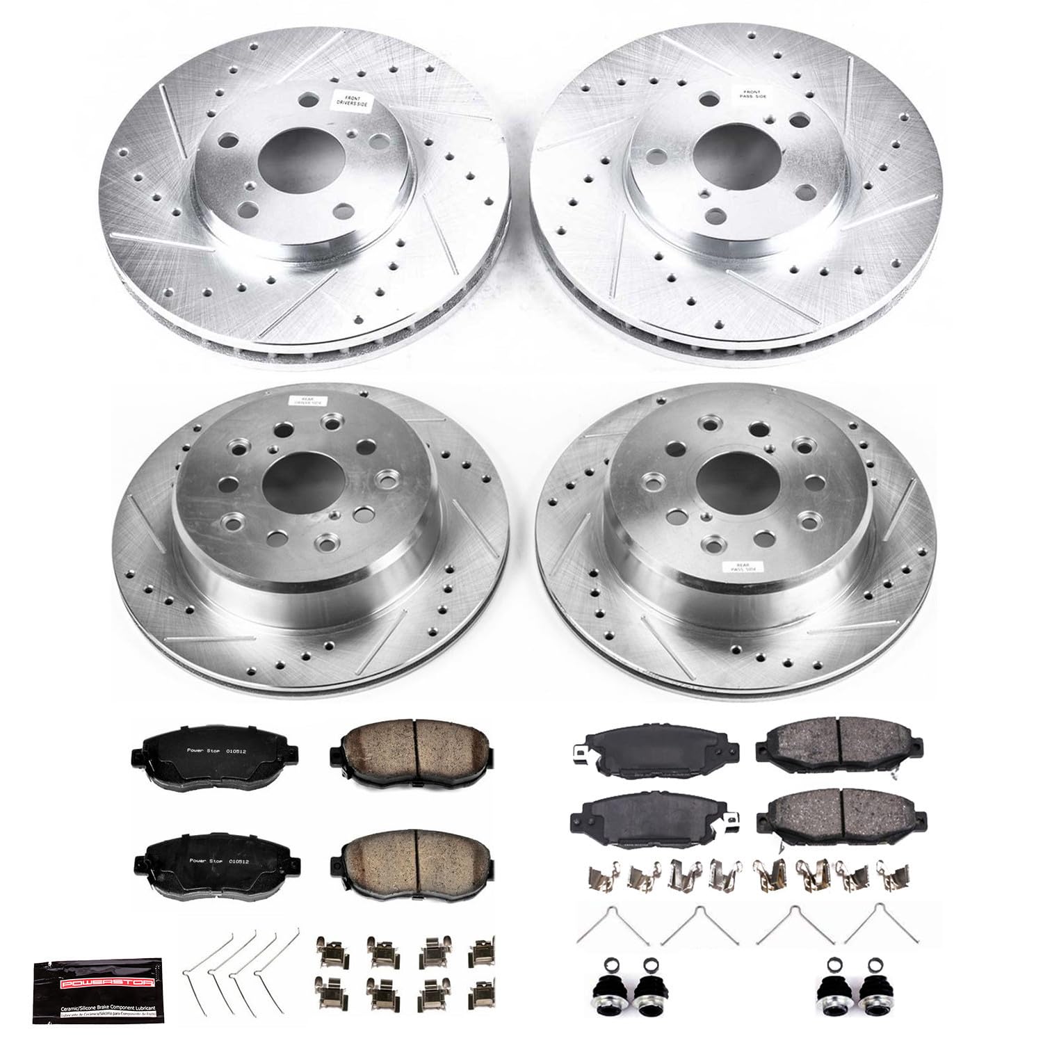 Power Stop K1078 Z23 Carbon Fiber Brake Pads Front and Rear with Drilled & Slotted Brake Rotors Kit For Lexus GS300 1993-1997 [Model Specific]
