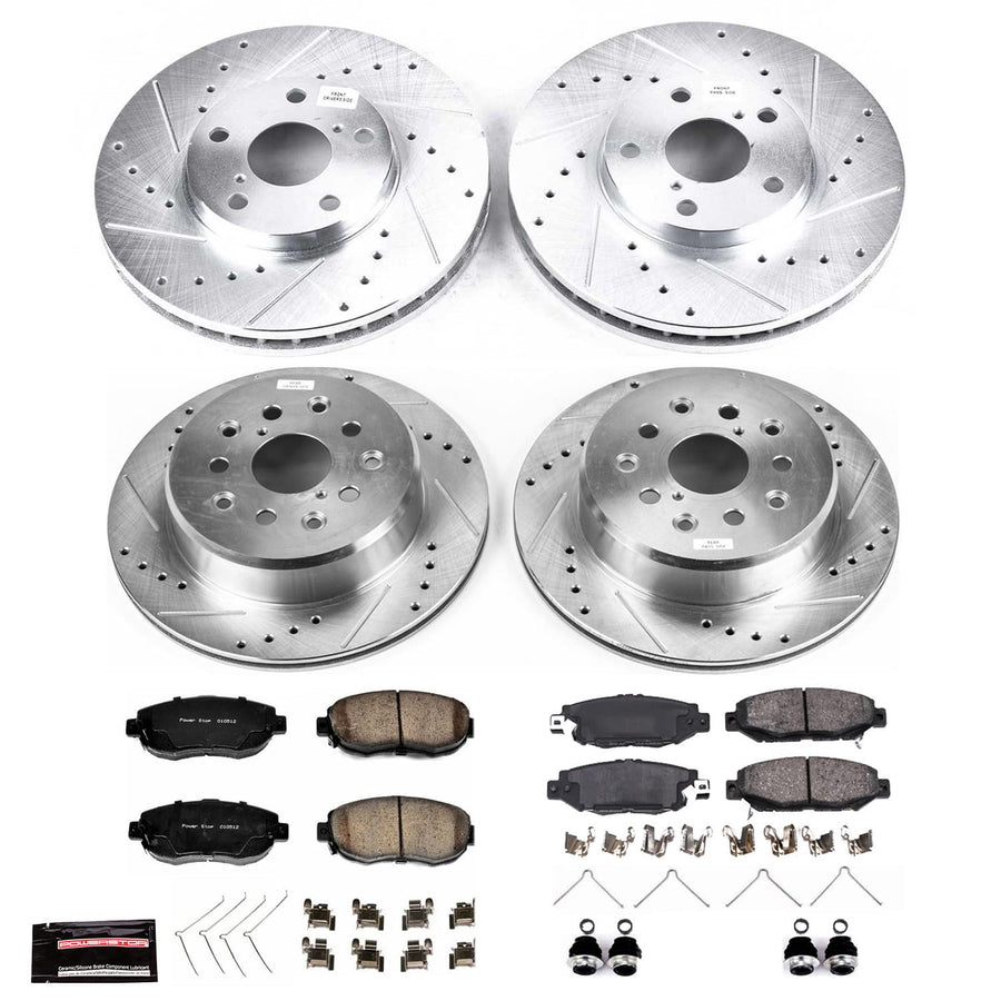 Power Stop K1078 Z23 Carbon Fiber Brake Pads Front and Rear with Drilled & Slotted Brake Rotors Kit For Lexus GS300 1993-1997 [Model Specific]