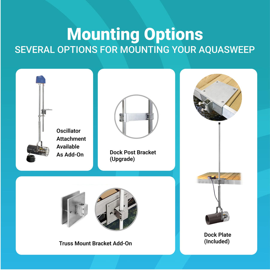 1 Horse Power Scott Aerator, 115V Muck Blaster - 50ft Cord | 1HP Aquasweep w/Dock Mount | Water Circulator | Water Agitator | Water Mover | Muck Blower