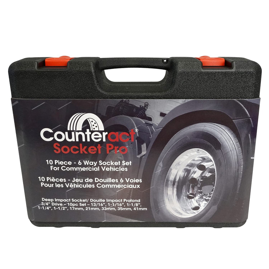 6 Way Socket Pro – Counteract 10pc Set - 13/16", 1-1/16", 1-1/8", 1-1/4", 1-1/2", 17mm, 21mm, 33mm, 35mm, 41mm - 3/4" Drive