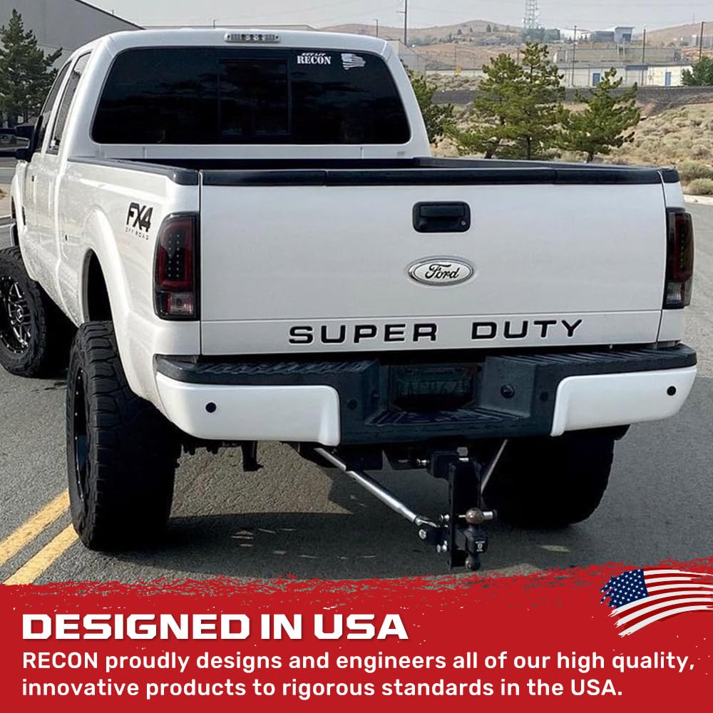 RECON - Premium Ultra Bright OLED Tail Lights Fits 1999-2007 Ford Super Duty (F250, F350, F450, F550) Red Turn Signals, Brake Lights, Running Lights (SMOKED LENS)