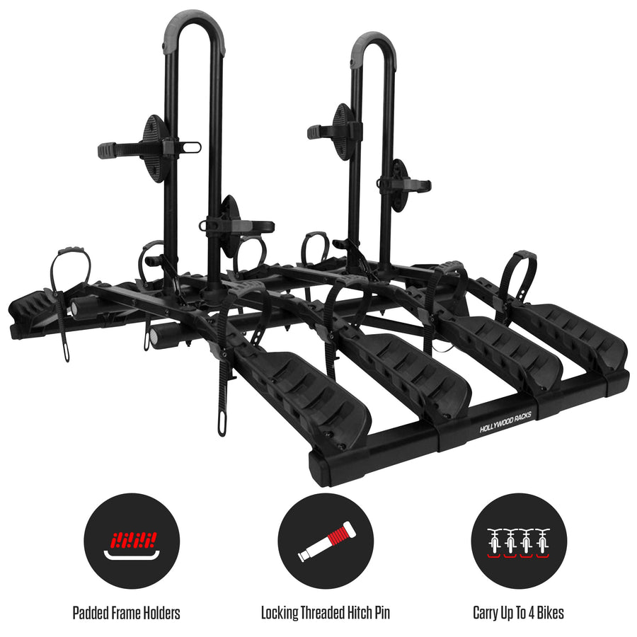 Hollywood Racks 4 Destination Hitch Bike Rack, Lightweight, Black - Platform Style Bike Rack for Car Carries up to 4 Bikes for Safe, Secure Transport - Fits Most Bike Styles, Sizes and Models
