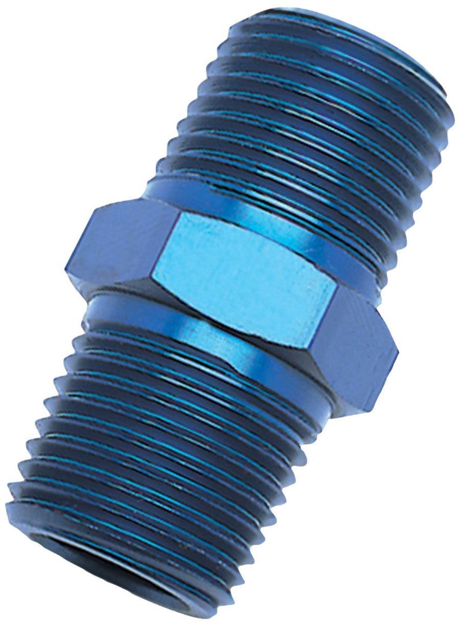 Blue Anodized Aluminum Edelbrock/Russell 661530 1/2" Male Pipe Nipple Fitting