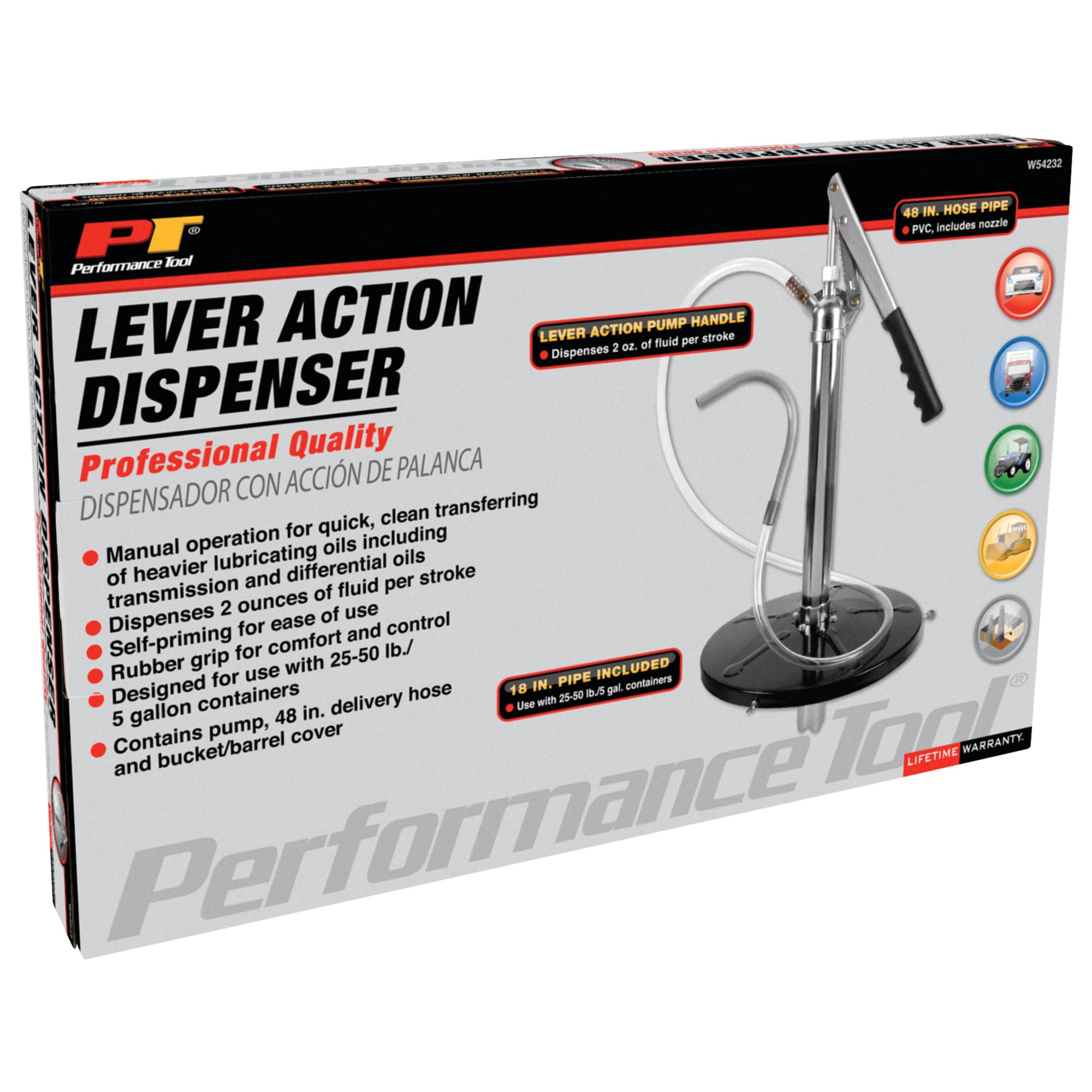 W54232 Performance Tool Lever-Action Bucket Pump for 5 Gallon Pails, Black