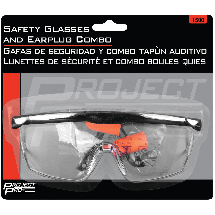 1500 Performance Tool Safety Glasses and Earplugs Set - Adjustable Glasses and 2 Foam Earplugs for Protection on the Job or at Home