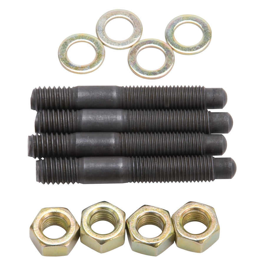 Edelbrock Carburetor 8060, Mounting Studs, Bullet Nosed, Black Oxide, Gold Iridite Washers/Nuts, 5/16" x 2.0", Set of 4