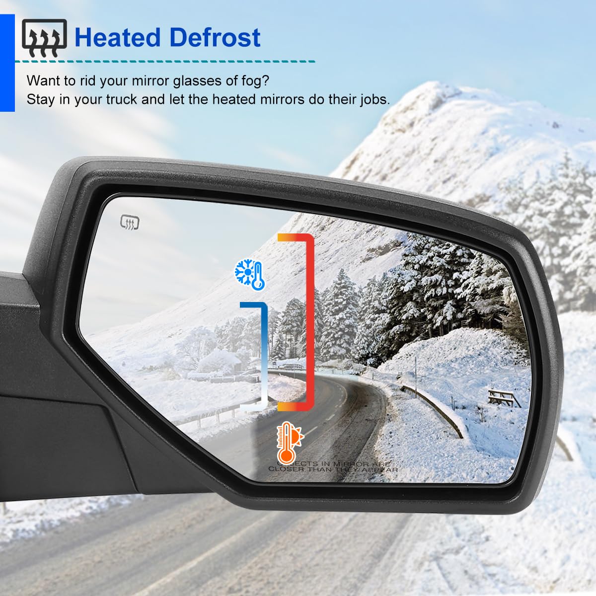 Spec-D Tuning Matte Black Right Passenger Side Power Heated Mirror w/Puddle Light Compatible with 2014-2018 Chevy Silverado, GMC Sierra