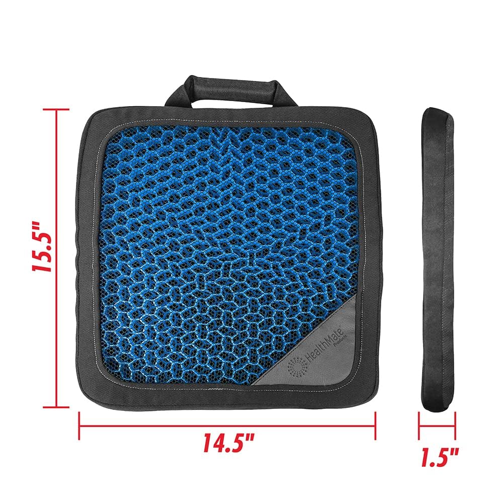 Comfy Gel Cushion HEALTHMATE Gel Seat Cushion for Long Sitting for Back, Sciatica and Tailbone Pain Relief, for Office Chair, Car, Wheelchair, Long Trips (Square)