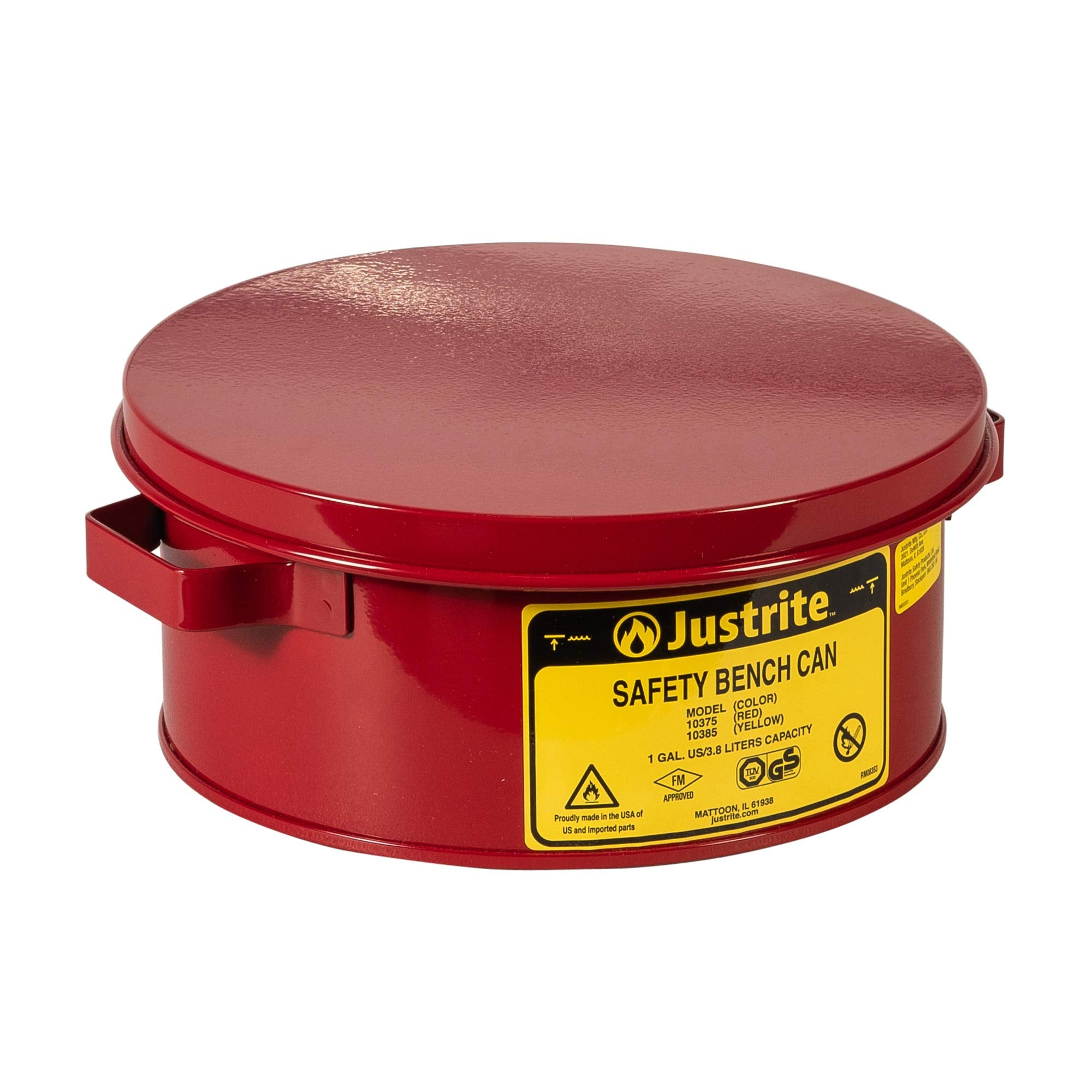 Justrite 1 Gallon, 4 1/2" H, 9 3/8" O.D, 7 1/2" Diameter, Steel Red Safety Bench Can 10375